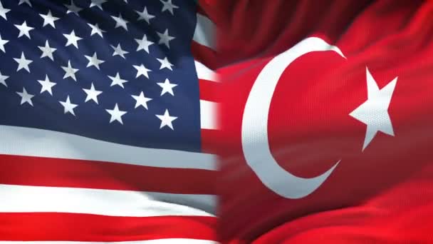 Conflito Eua Turquia Crise Relações Internacionais Punhos Fundo Bandeira — Vídeo de Stock