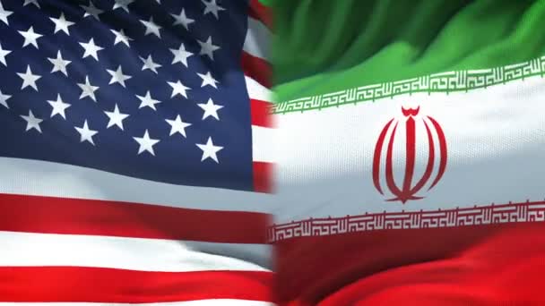 Iran Conflict International Relations Crisis Fists Flag Background — Stock Video