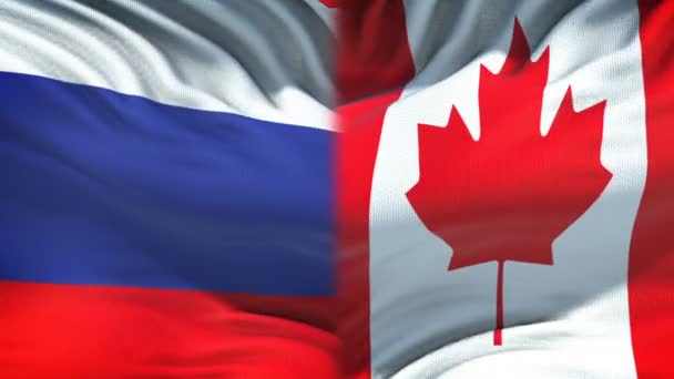 Russie Canada Conflit Relations Internationales Poings Sur Fond Drapeau — Video