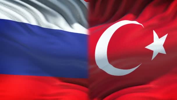 Russia Turkey Conflict International Relations Fists Flag Background — Stock Video