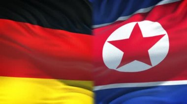 Almanya vs Kuzey Kore çatışma, yumruk üzerinde bayrak arka plan, diplomatik kriz