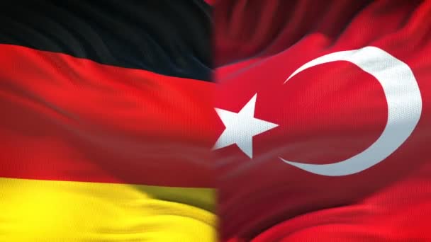 Конфликт Между Германией Турцией Международные Отношения Кулаки Фоне Флага — стоковое видео