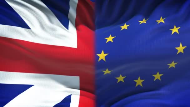 大不列颠 欧盟冲突 国际关系 国旗背景拳头 — 图库视频影像