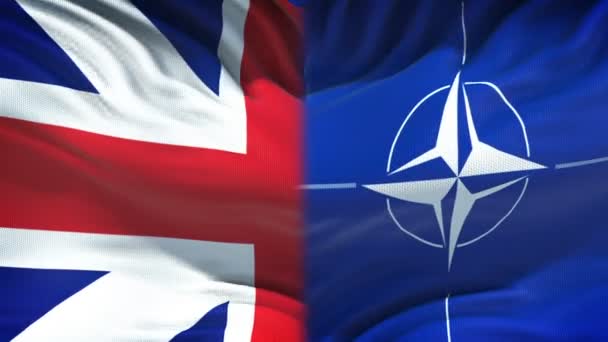 ブリュッセル ベルギー 2018 イギリス対 Nato 旗の背景 外交危機に拳 — ストック動画