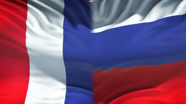 Конфликт Между Францией Россией Международные Отношения Кулаки Фоне Флага — стоковое видео