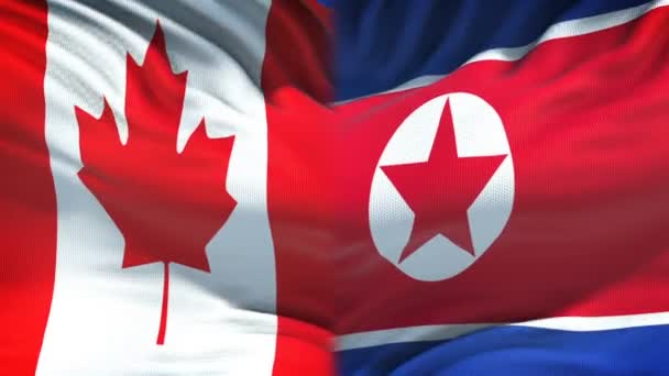 Canada North Korea Conflict International Relations Fists Flag Background — Stock Video