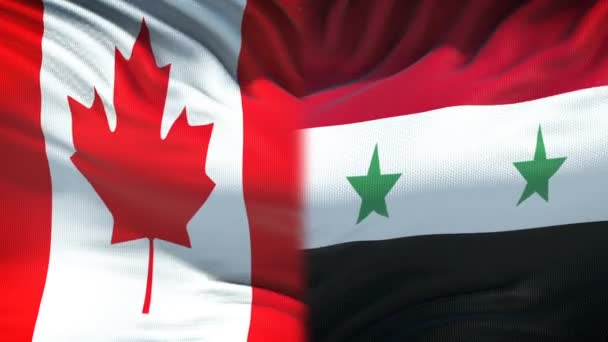 Canadá Síria Conflito Relações Internacionais Punhos Fundo Bandeira — Vídeo de Stock