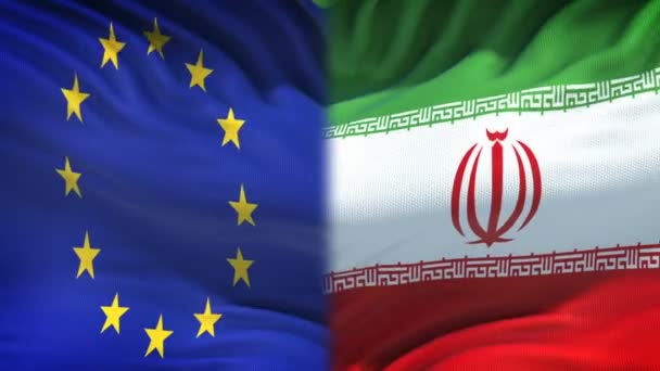 Σύγκρουση Εναντίον Ιράν Κρίση Διεθνών Σχέσεων Γροθιές Σημαία Φόντο — Αρχείο Βίντεο