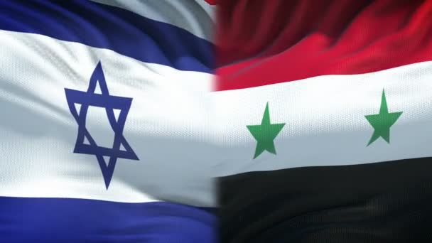 Israel Siria Conflicto Relaciones Internacionales Puños Fondo Bandera — Vídeo de stock