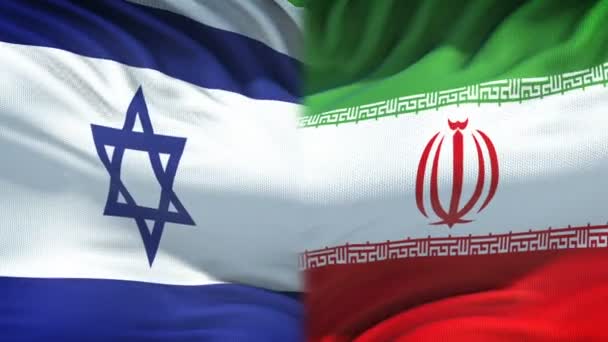 以色列 伊朗冲突 国际关系 拳旗背景 — 图库视频影像