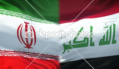 Iran vs Irak çatışma, uluslararası ilişkiler kriz, yumruk bayrak arka plan üzerinde