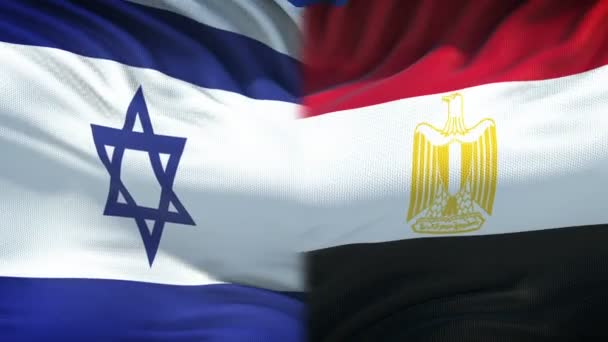 Izrael Egypt Konflikt Mezinárodních Vztahů Pěsti Pozadí Vlajky — Stock video