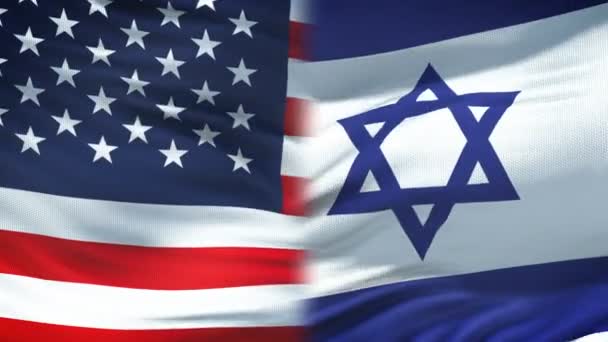 Egyesült Államok Izrael Kézfogás Nemzetközi Barátság Zászló Háttérben — Stock videók