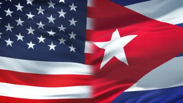 Estados Unidos Cuba Apretón Manos Amistad Internacional Fondo Bandera — Vídeos de Stock