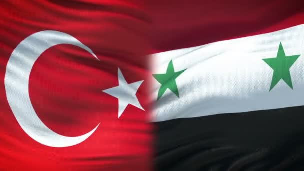 Turkey Syria Handshake International Friendship Relations Flag Background — Stock Video