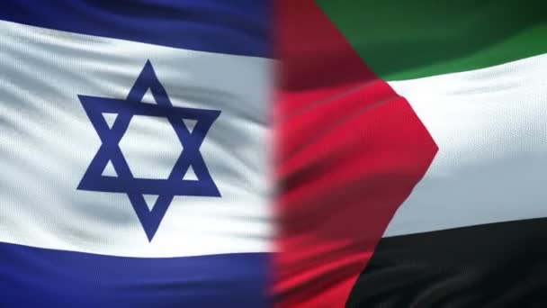 以色列和巴勒斯坦握手 国际友谊政策 旗子背景 — 图库视频影像