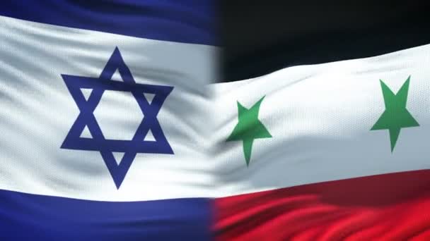 Israël Syrië Handdruk Internationale Vriendschap Relaties Vlag Achtergrond — Stockvideo