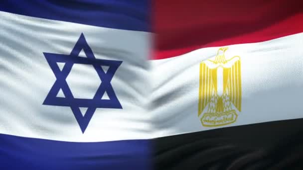 以色列和埃及握手 国际友谊关系 旗子背景 — 图库视频影像