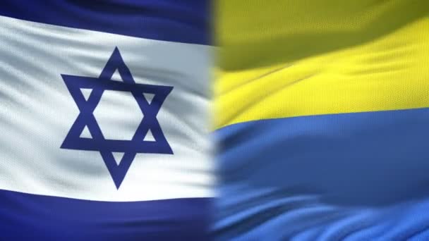 Israel Ukraine Handshake International Friendship Policy Flag Background — Stock Video