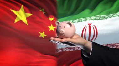 İran, Çin yatırım el koyarak para servet bayrak arka plan üzerinde