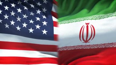 Bize rakip Iran çatışma, ülkeler anlaşmazlık, yumruk bayrak arka plan üzerinde