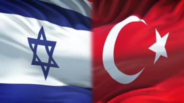İsrail vs Türkiye çatışma, ülkeler anlaşmazlık, yumruk bayrak arka plan üzerinde