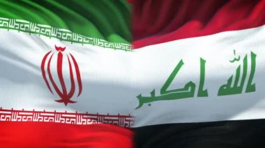 Iran vs Irak çatışma, ülkeler anlaşmazlık, yumruk bayrak arka plan üzerinde