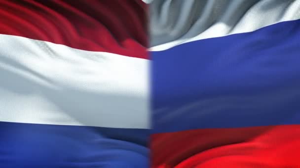 Países Baixos Rússia Conflito Interesses Confronto Punhos Fundo Bandeira — Vídeo de Stock