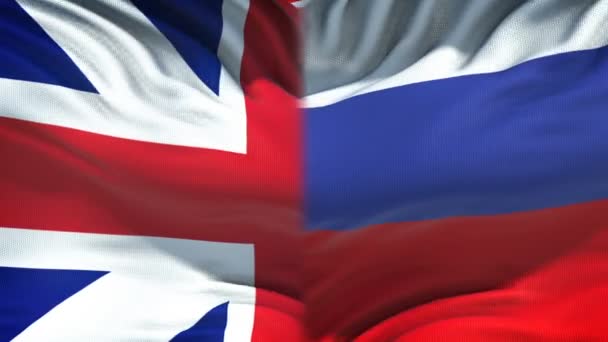Großbritannien Gegen Russland Konfrontation Fäuste Auf Fahnenhintergrund Diplomatie — Stockvideo