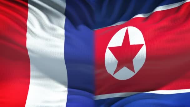 France North Korea Confrontation Countries Conflict Fists Flag Background — Stock Video