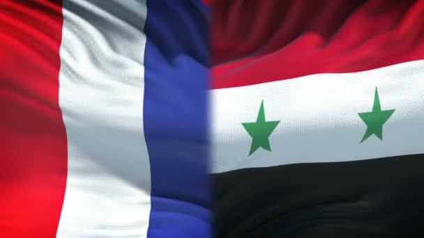 Fransa Suriye Çatışma Ülkeler Anlaşmazlık Yumruk Bayrak Arka Plan Üzerinde — Stok video