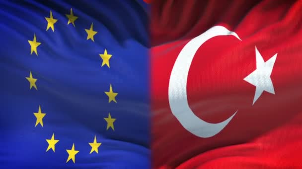 Конфликт Между Турцией Разногласия Стран Кулаки Фоне Флага — стоковое видео