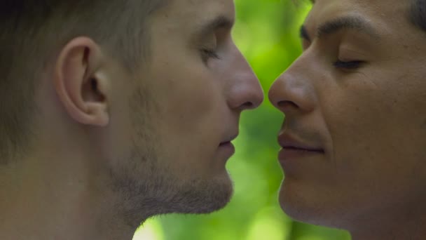 Twee Jonge Mannen Zoenen Close Homoseksuele Attractie Romantische Affectie Liefde — Stockvideo