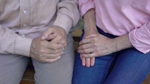 古いカップルがキス 幸せな結婚は 成熟した愛 老後を一緒に会議 — ストック動画