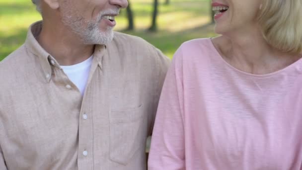 Senioren Lachen Zusammen Glück Gegenseitiges Verständnis Nahaufnahme — Stockvideo
