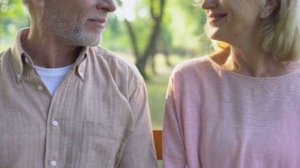 Sonriente Pareja Ancianos Abrazando Posando Para Cámara Bienestar Felicidad Cuidado — Vídeos de Stock