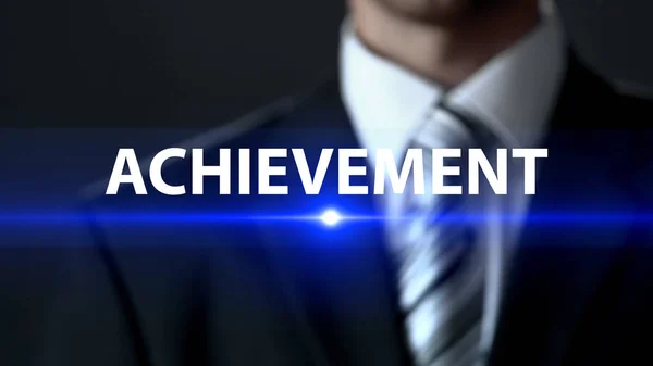 Achievement Businessman Suit Standing Front Screen Business Concept — Stock Photo, Image