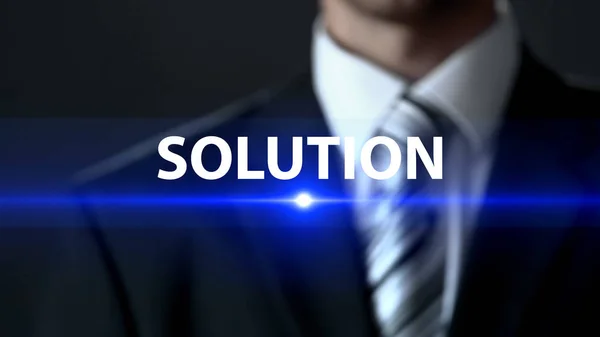Solution Male Wearing Business Suit Standing Front Screen Key Problem Royalty Free Stock Images