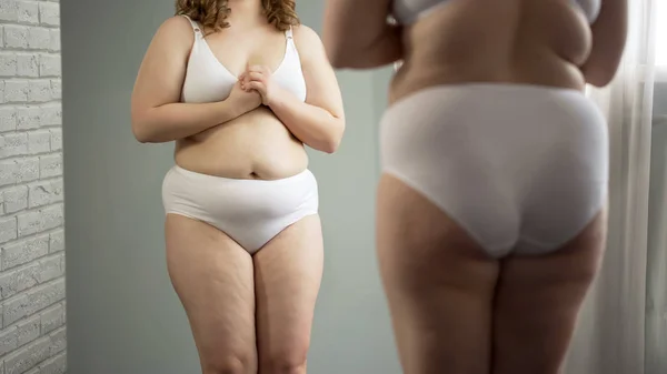Cellulit Túlsúly Test Nyomott Túlsúlyos Lány Bizonytalanság — Stock Fotó