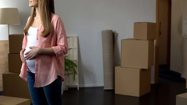 Mulher Grávida Sozinha Novo Apartamento Programa Habitação Para Mães Solteiras — Fotografia de Stock