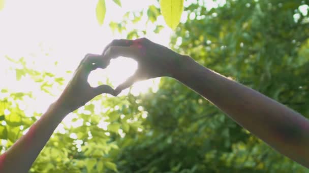 Par Korsning Händer Hjärta Form Oändliga Kärlek Homosexuell Läggning — Stockvideo