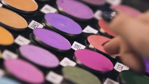 Experienced Salesperson Advising Clients Combination Eye Shadows Colors — Stock Video