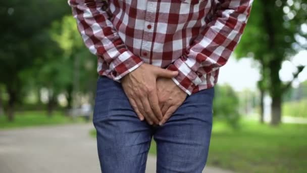 Man Suffering Prostatitis Interstitial Cystitis Urinary Bladder Disease — Stock Video