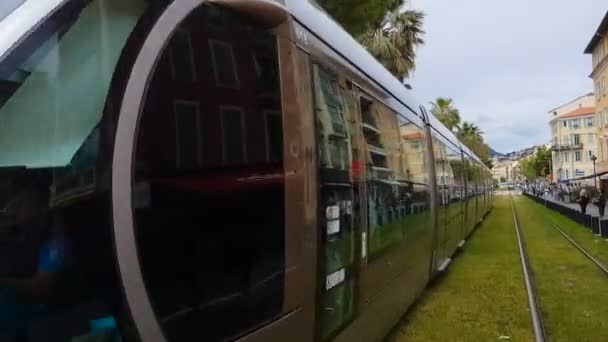 Nice Francia Circa Mayo 2018 Turismo Ciudad Tren Moderno Largo — Vídeo de stock