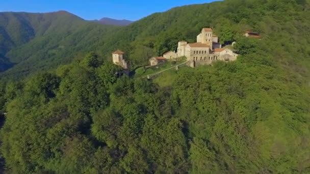Vista Aérea Mosteiro Nekresi Topo Cume Montanha Kakheti Geórgia — Vídeo de Stock