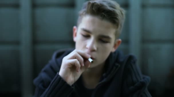 Teenager Smoking Cigarette Hiding Parents Bad Habits Awkward Age — Stock Video