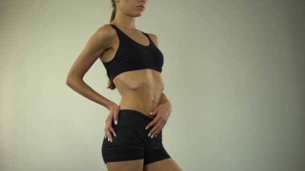 Anorexia Meisje Lingerie Poseert Voor Camera Geen Vetlaag Verlies Van — Stockvideo