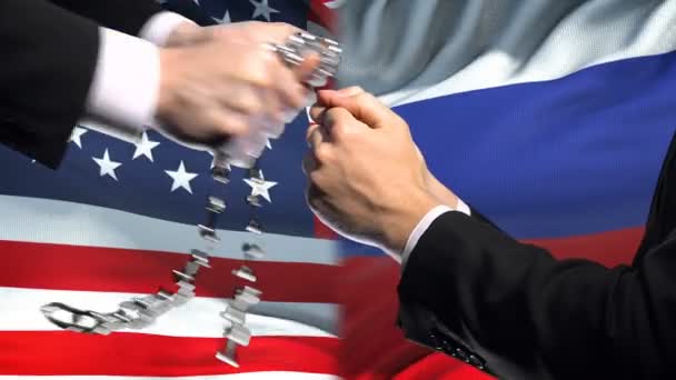 Estados Unidos Sanciones Rusia Armas Encadenadas Conflicto Político Económico — Vídeo de stock