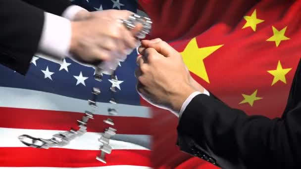 Verenigde Staten Sancties China Geketende Armen Politieke Economische Conflict — Stockvideo