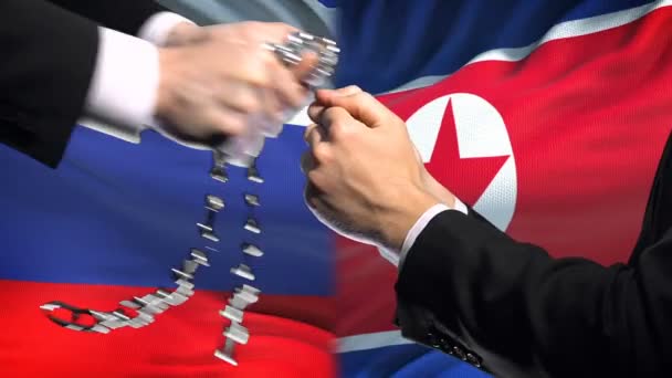 Russia Sanctions North Korea Chained Arms Political Economic Conflict — Stock Video